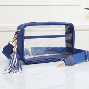 Clear Blue Crossbody Bag with Tassel Accent